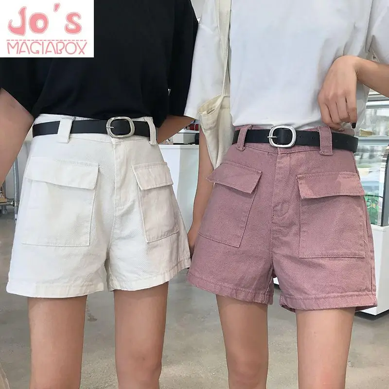 

Summer Korean Women Denim Shorts Casual Sweet Pockets Solid Female Shorts Mujer Empire Button Straight Mini Jeans Shorts