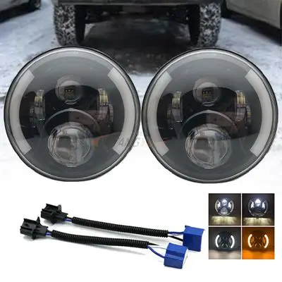 BLACK 50w a 2X7 дюймов круглый светодиодный фары проекционный комплект фар для Jeep Wrangler JK TJ LJ lada niva 4x4 suzuki samurai Hummer H1 H2 - Цвет: BLACK 50w a