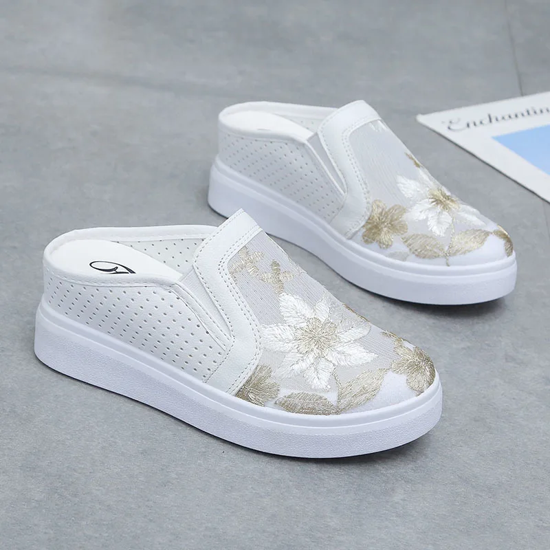 

platform sneakers women's slippers 2021 outside wear lazy height thick bottom Hollow Breathable Thick Bottom Half Slippers