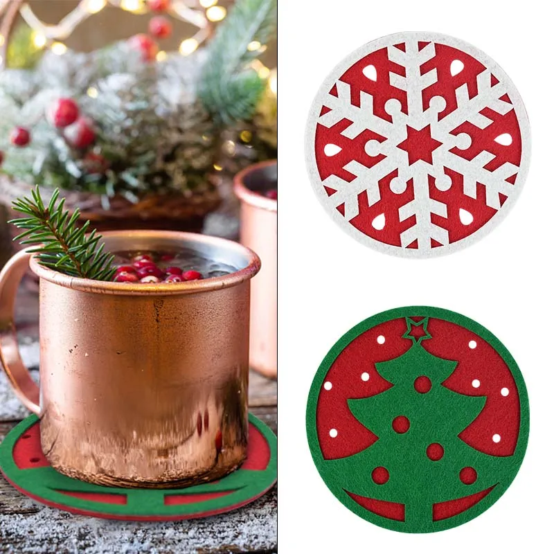 

10pcs Christmas Tree Snowflake Felt Coaster Table Protector Pad Heat Resistant Cup Mat Coffee Tea Placemat Kitchen Accessories