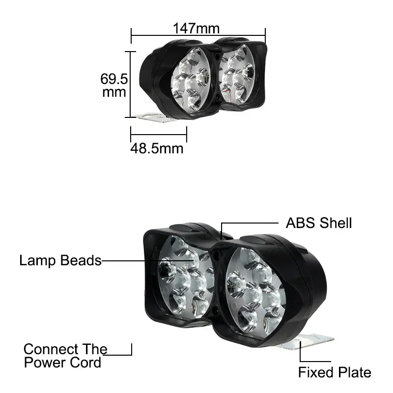 Мотоциклетная Передняя светильник 15/18 светодиодный 30 Вт мотоцикл Точечный 6500K