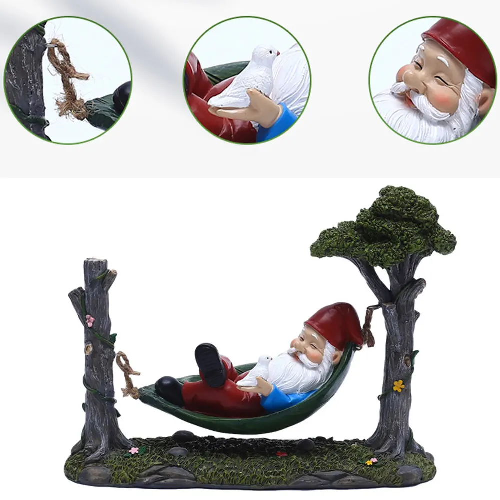 

Garden Hammocks Gnome Statue Creative Swinging Dwarf Decor Resin Crafts Figurines Ornament For Yard Lawn Home Desktop Decoration