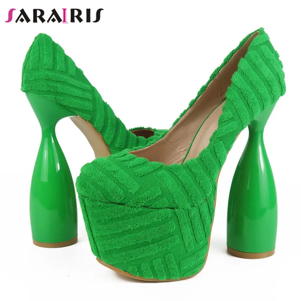 

SaraIris INS Brand Marry Janes Pump Strange Style Round Toe Slip-On Super High Heel Platform Shallow Pumps Elegant Spring Shoes