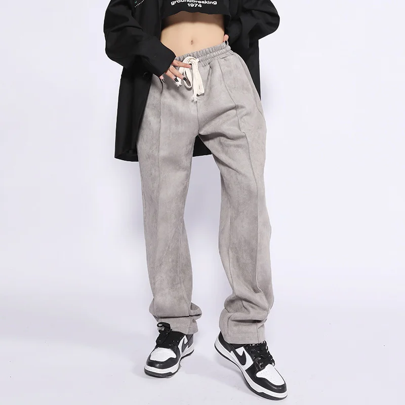 Брюки мужские в стиле хип-хоп однотонные замшевые повседневные штаны полоску на