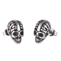 1 pair punk silver color stainless steel skull stud earrings for women gothic street pop hip hop fashion ear jewelry sp0570