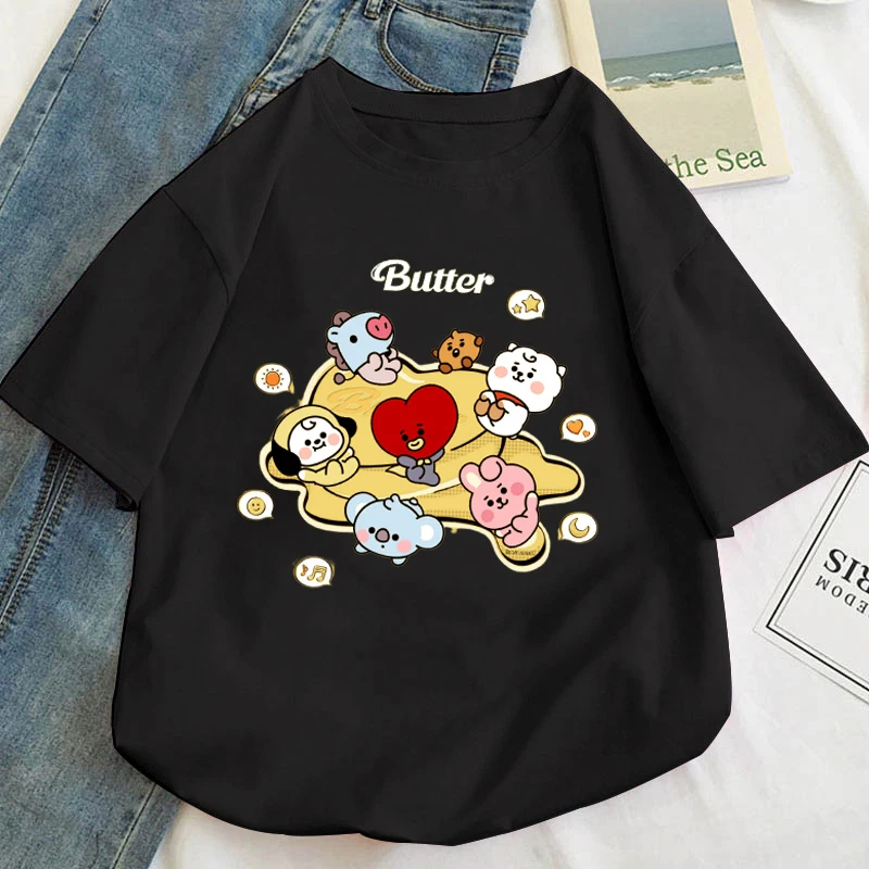 Мультфильм Масло альбом Jungkook V Suga милые футболки для женщин Harajuku Kawaii Графический