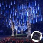 Светодиодный светильник метеоритный дождь на солнечной батарее, праздничная Водонепроницаемая садовая гирлянда, 8 трубок, 144 светодиодов, рождественское и Свадебное украшение
