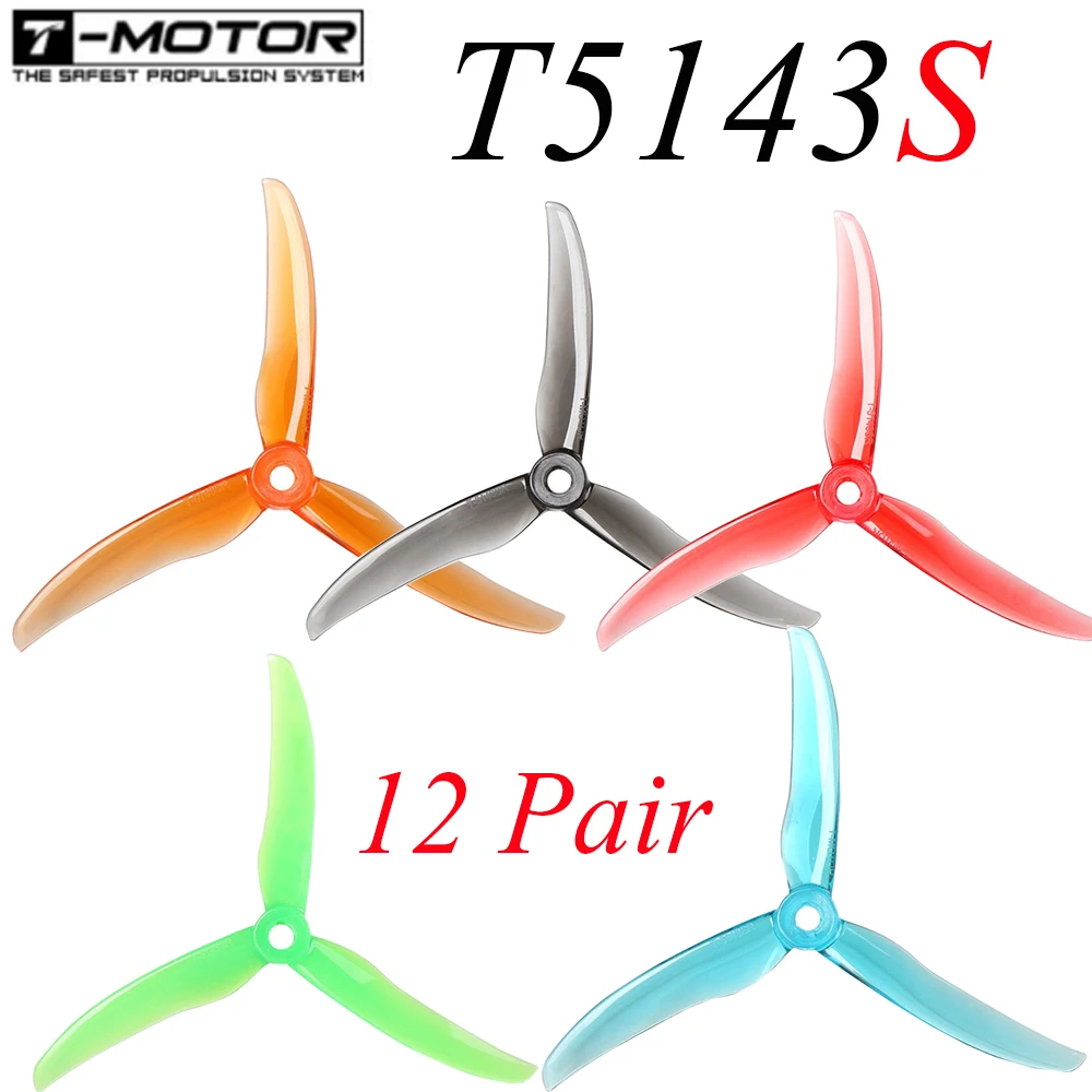 

24pcs/12Pairs T-motor T5143S 5143 V2 5inch Propeller tri-blade Propeller compatible POPO for FPV Racing freestyle Drone indoor