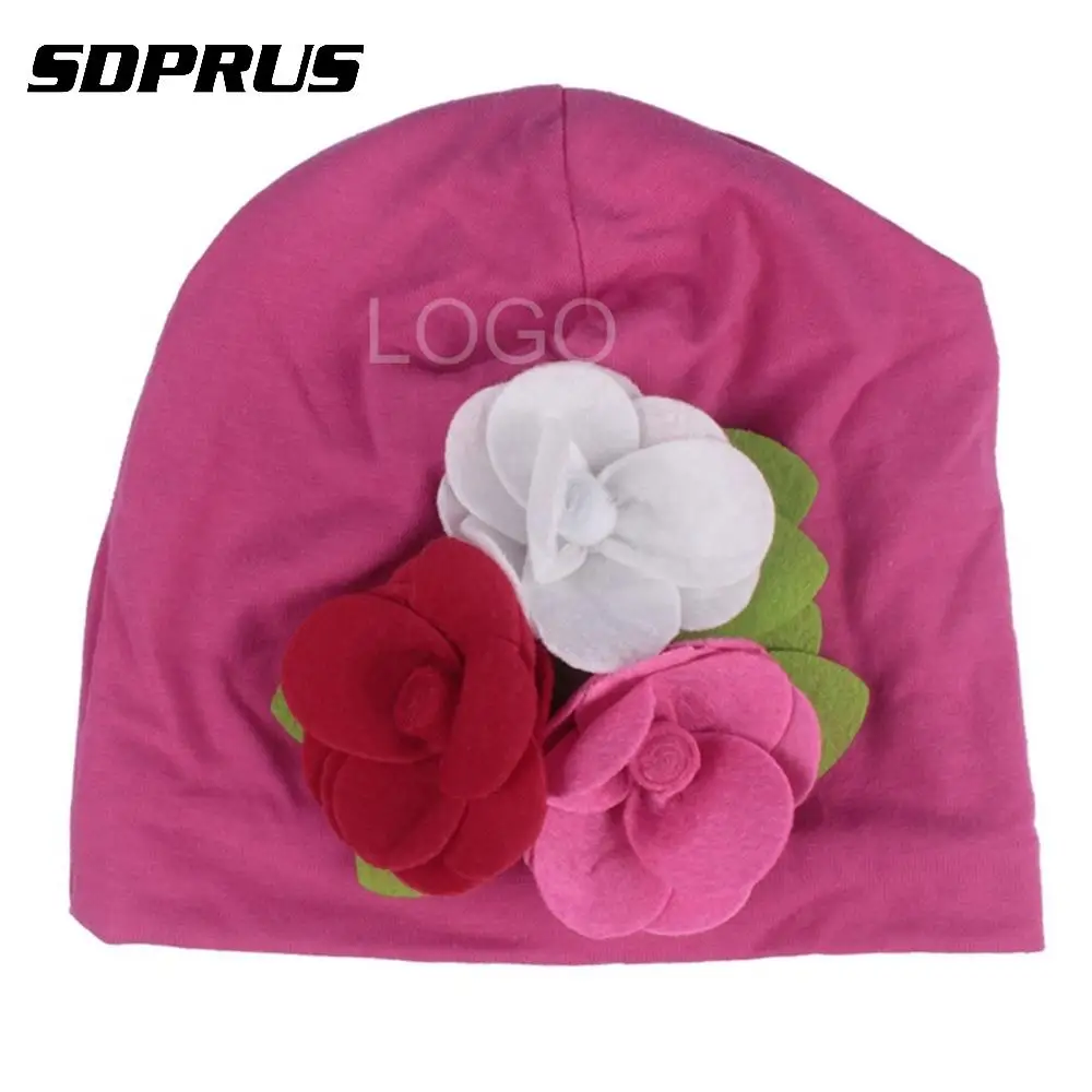 

cotton Baby Christmas Hat Cute Knitted Handmade Flower Hats Caps Christmas Hat with 3 flowers 1-7Years old