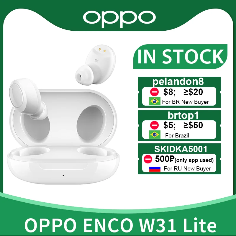 Беспроводные наушники OPPO Enco W31 Lite TWS Bluetooth 5 0 улучшенные басы водонепроницаемость