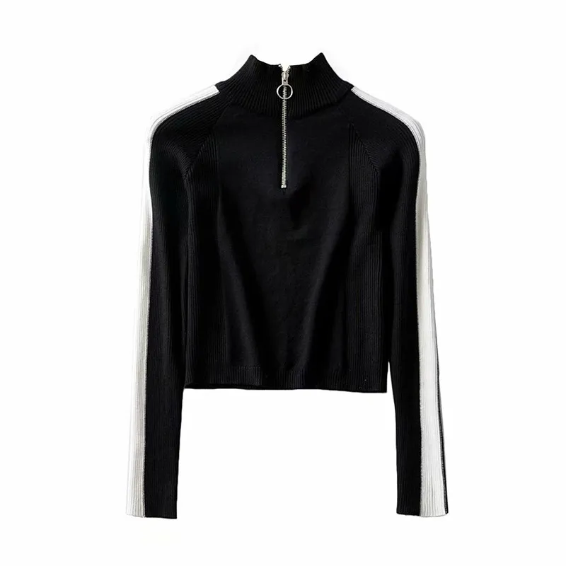 

Artsnie Winter 2020 Turtleneck Sweater Women Patchwork Slim Pull Femme Streetwear Casual Knitted Blue Cropped Sweaters Mujer