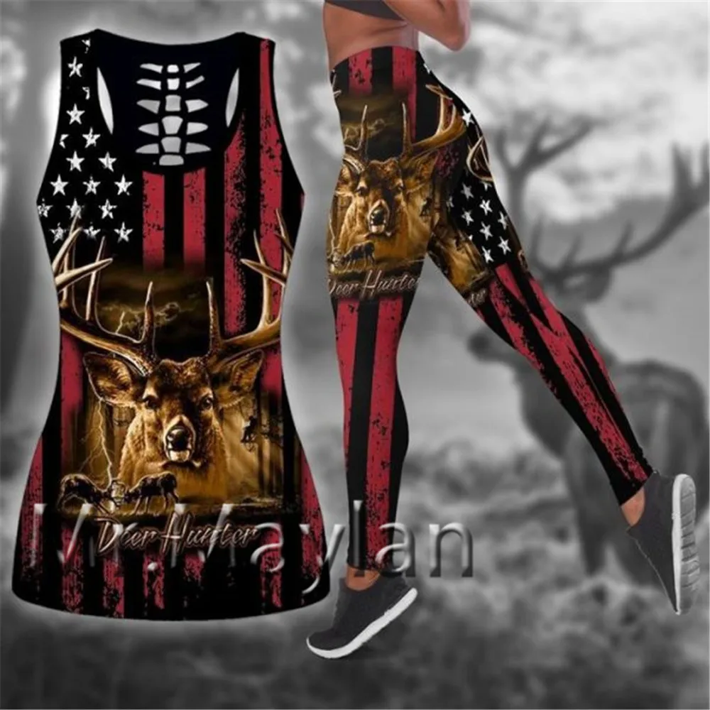 

3D Digital Printed Deer Hunting USA Flag Tanktop Women Sexy Vest Girls Fashion Tank tops Clothes ropa mujer Oversized Drop ship