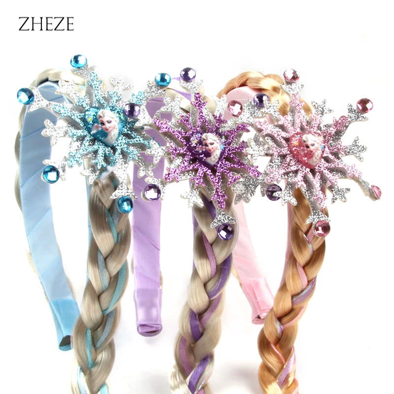Frozen Series Headband For Girls Ice And Snow Wig Braid Rhinestones Crown Hairband Birthday Party Princess DIY Hair Accessories