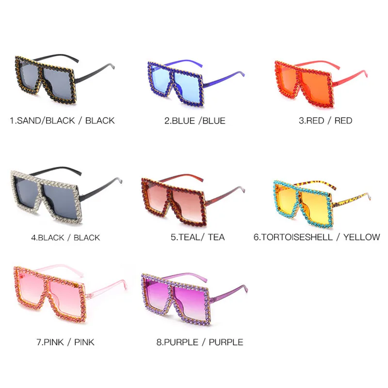 

2020 New Oversized Square Colorful Diamond Sunglasses Women Big Frame Luxury Crystal Sun Glasses For Female Rhinestone UV400