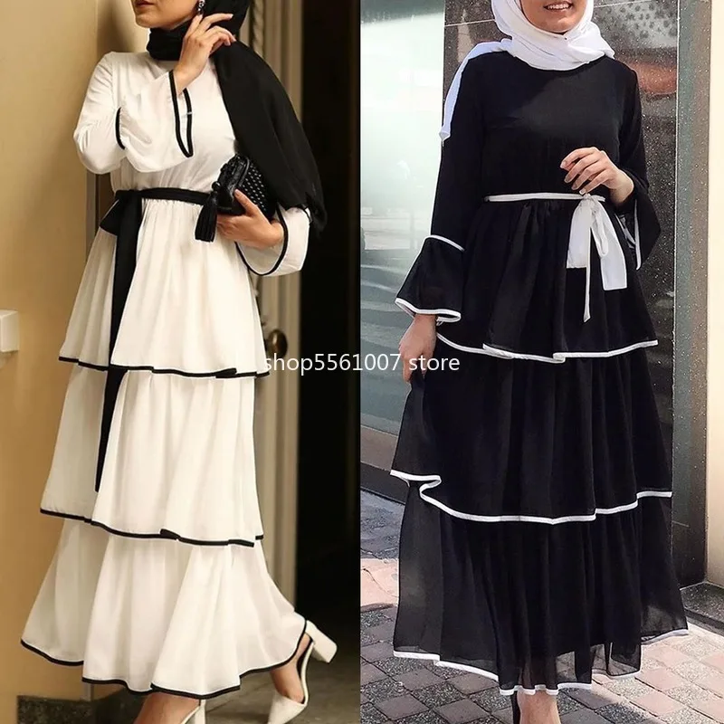 Muslim Dress Women Dubai Abaya Ruffles Fashion Full Sleeve Casual New Ladies Islamic Clothes Moroccan Kaftan Long Maxi Dresses |