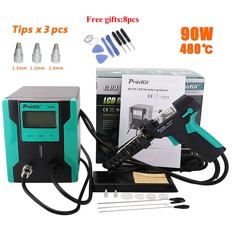 Pro'sKit SS-331H ESD LCD Digital Electric Desoldering Station Replace Accessories Filter Pipe Nozzle Needle Mat BGA Solder Gun |