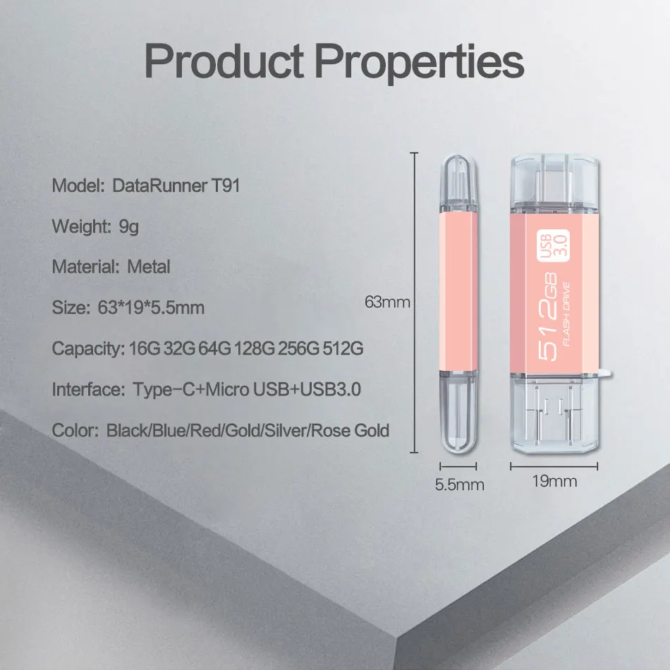 Флеш-накопитель DataRunner 3 в 1 OTG USB 512 Type-C и Micro флеш-накопитель 256 гб 128 64 32 флешка карта