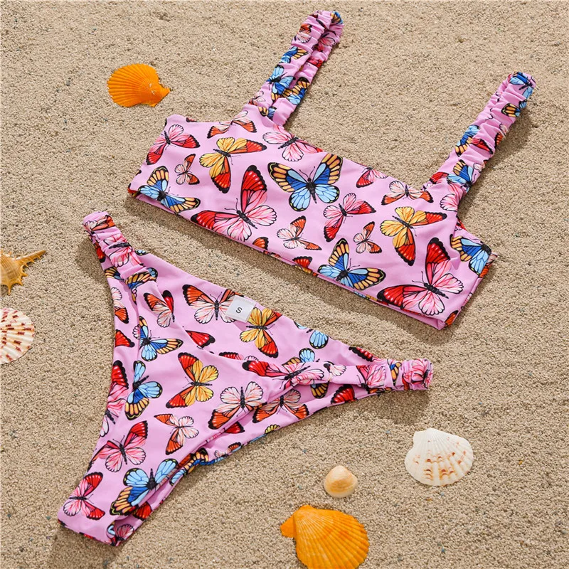 

Fors Sexy bandeau bikini 2020 mujer Padded push up women's swimsuit female Butterfly print swimwear women High cut bathing suit