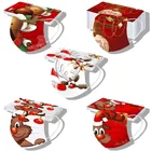 Одноразовая трехслойная Нетканая Пыленепроницаемая Рождественская маска с рисунком красного лося 10-200 цветов