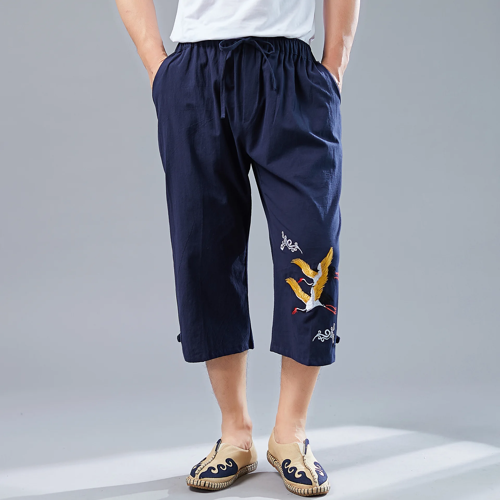 Брюки мужские льняные для йоги Свободные тренировочные штаны в стиле ретро с