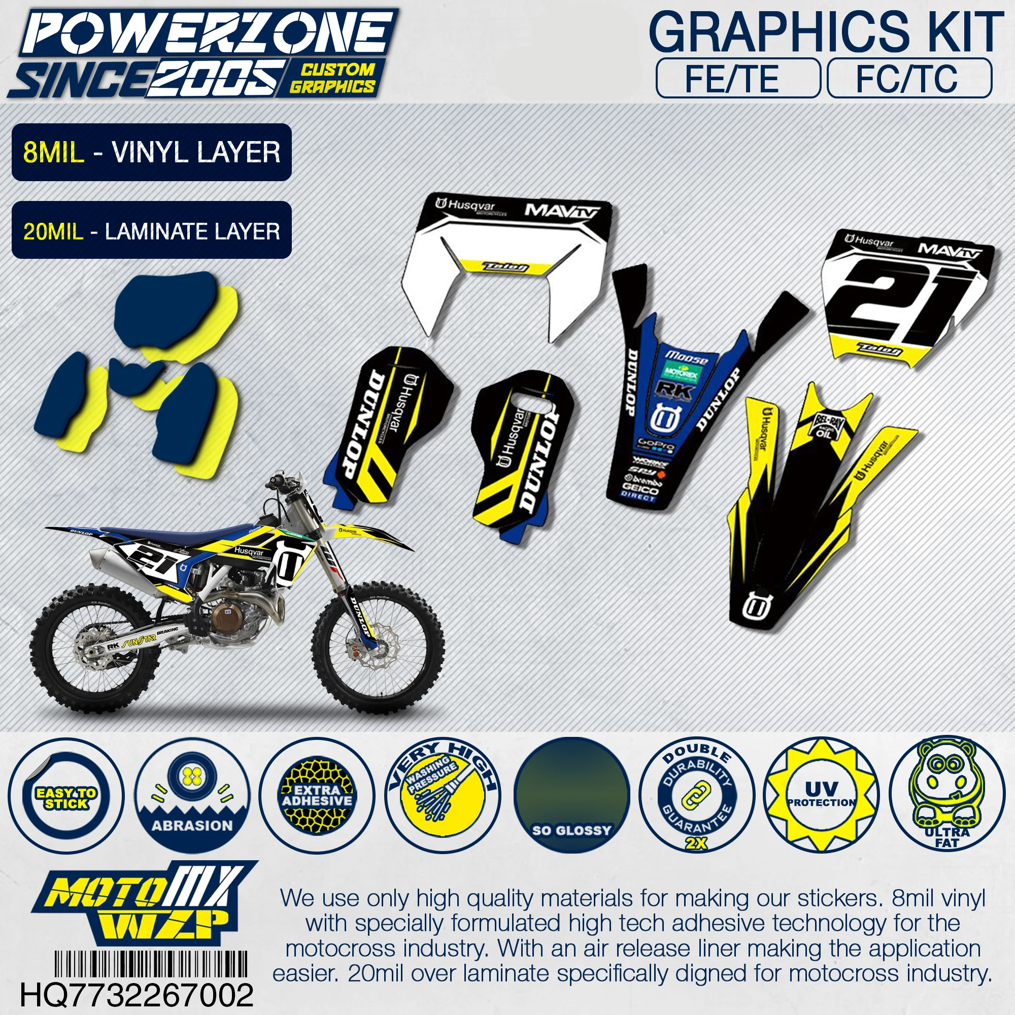 

PowerZone Customized Team Graphics Backgrounds Decals 3M Custom Stickers For Husqvarna 2017 To 2019 FE TE FC TC 250 To 500cc 702