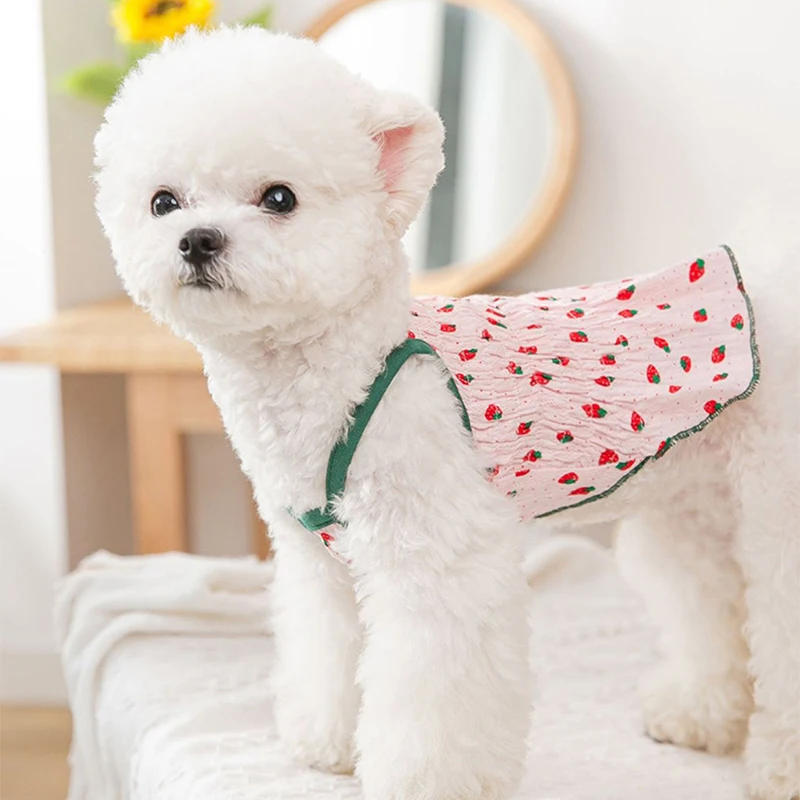 

Summer Dog Print Ruched Dress Fashion Beach Y2K Pet Clothes Bohemian Fruit Puppy Caims Dresses Vegan Cat Strap Cotton Sundress