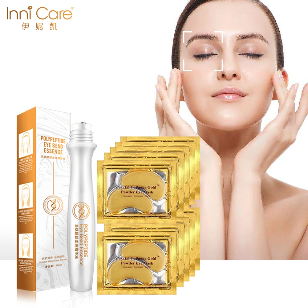 InniCare, 10 пар, Золотая маска для глаз и 1 шт., сыворотка для глаз, комбинация, против старения, морщин, темных кругов, крем для глаз, уход за кожей