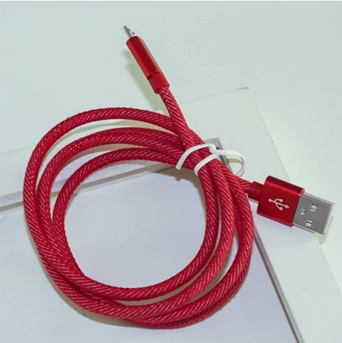 Red Denim USB Cable 1m 2m For iPhone/Micro/Type C Fast Charge Cable Cowboy Style Data Cable ChargingFor iPhone Sumsang Xiaomi Redmi - Цвет: Red