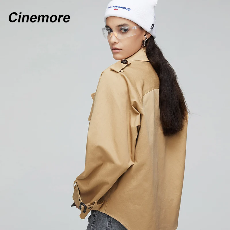 Женский двубортный плащ из хлопка Короткая свободная верхняя одежда 9018 | Женская