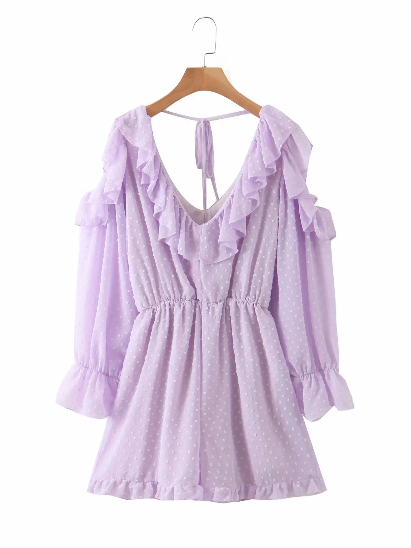 

2020 women fashion v neck cascading ruffle chiffon playsuits ladies off shoulder dot Conjoined shorts chic casual siamese