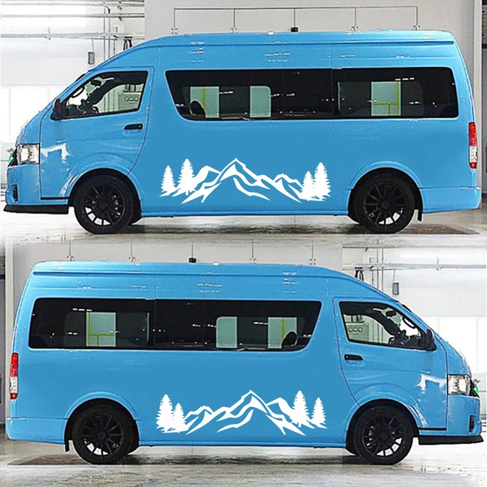 

2Pcs Vinyl Tree Mountain Totem Graphics Decals Car Body Side Stickers For SUV RV Offroad Trailer Camper Accessories