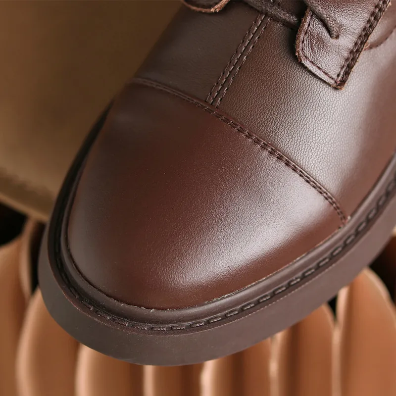 

MStacchi Fashion Women Ankle Boots For Woman Pointed Toe Lace-Up Chunky Heels Boots Ladies Genuine Leather Warm Botas De Mujer