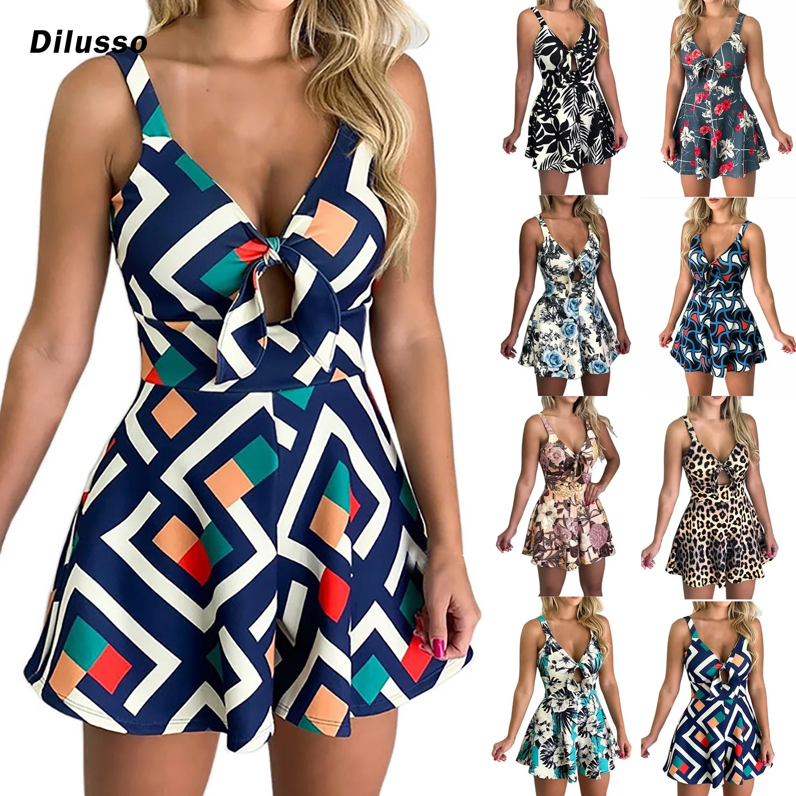 Женский Короткий комбинезон на бретелях-спагетти с цветочным принтом |