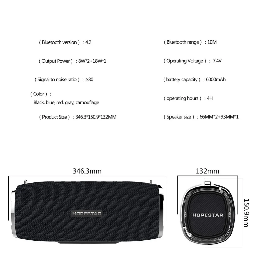 HOPESTAR-A6 камуфляж 6000MA беспроводной Bluetooth динамик водонепроницаемый внешний ремешок портативный HD стерео звук колонка bluetooth