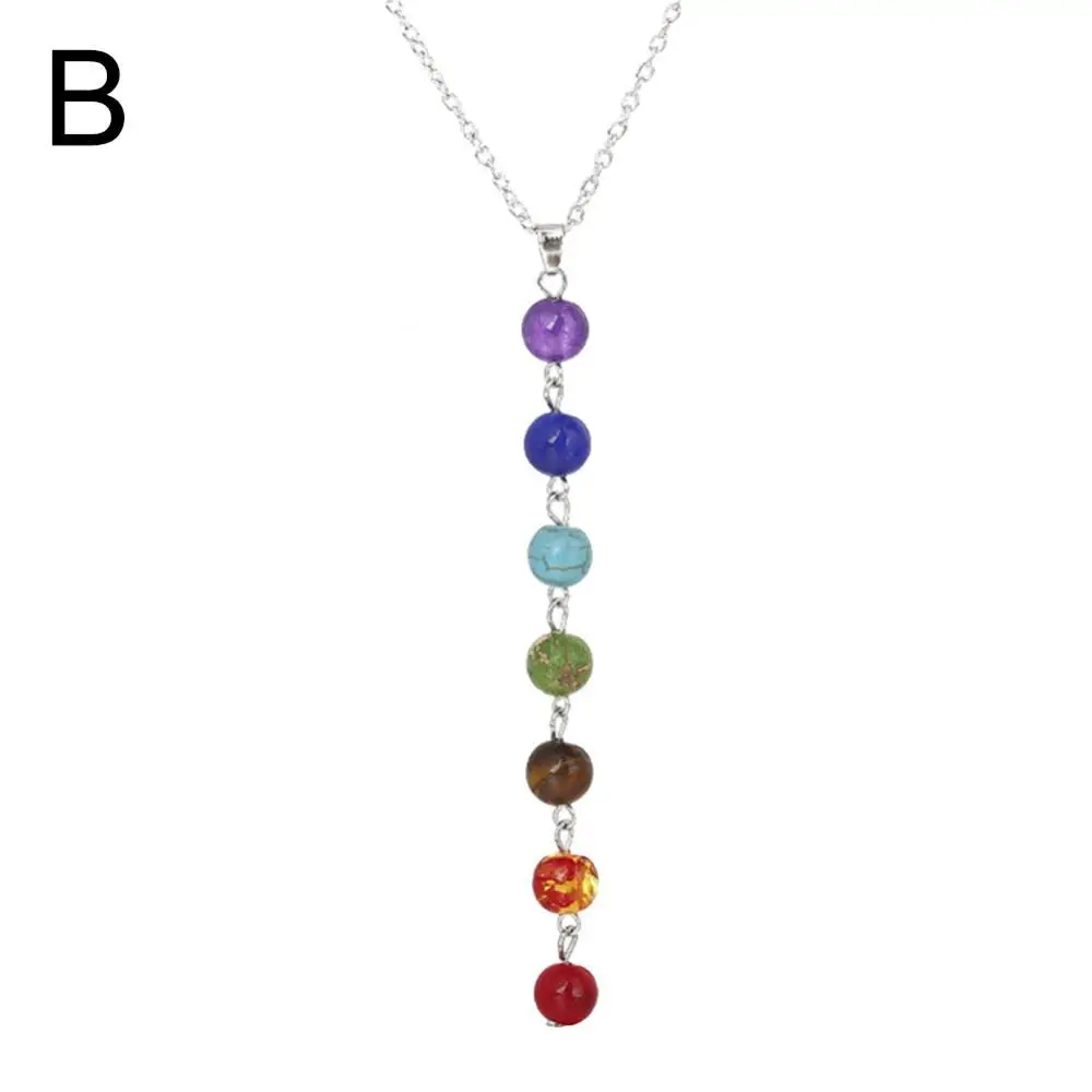 

7 Chakra Colorful Beads Long Dangle Necklace Yoga Balancing Stone Jewelry Gift