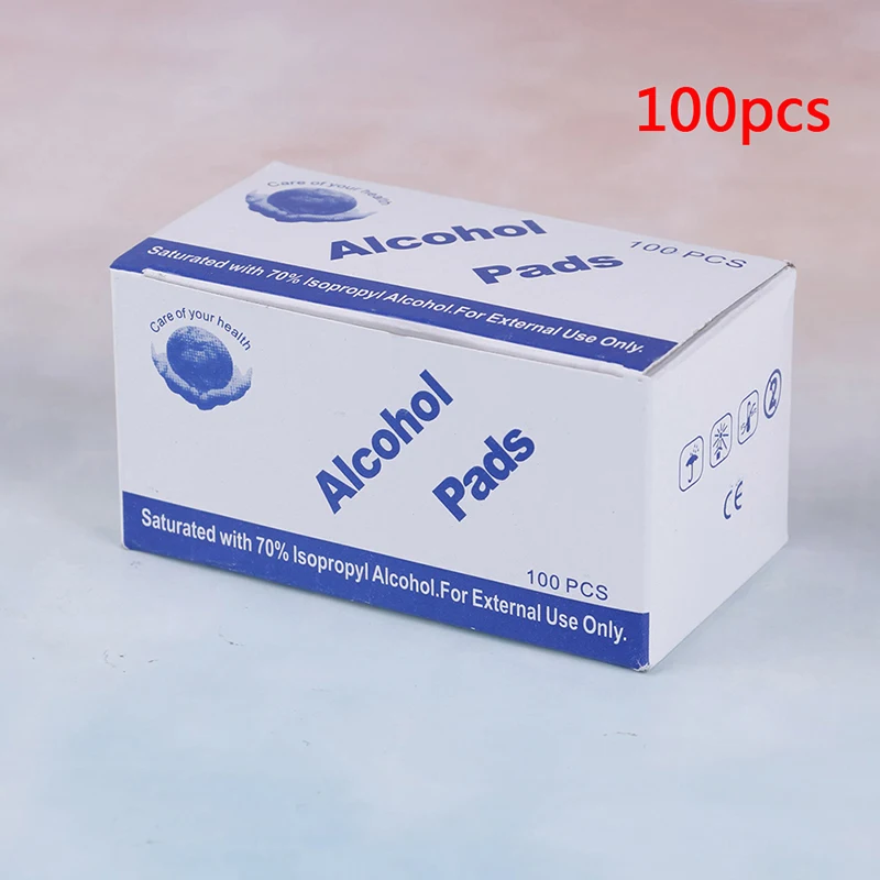 100Pcs Alcohol Pads Wet Wipe Disposable Disinfection Prep Swap Antiseptic Skin Cleaning Jewelry Mobile Phone Clean 0245