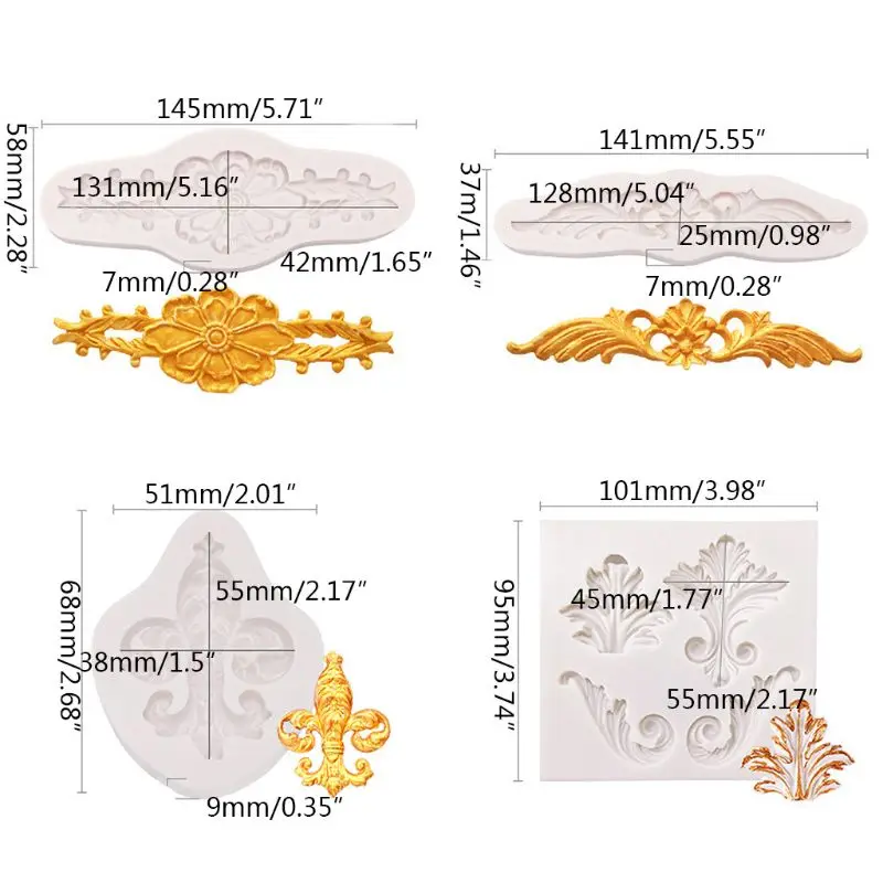 

DIY 3D Sculpted Flower royal Lace baroque scroll Silicone Mold Fondant Mold