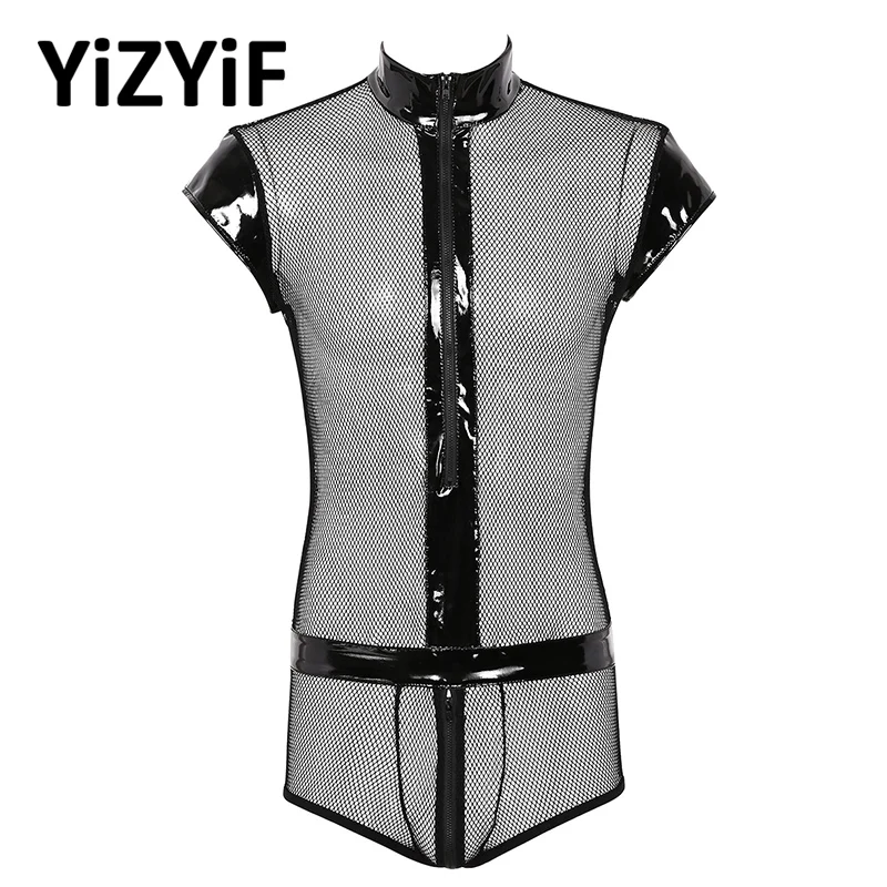 Мужской слитный купальник сексуальный Монокини прозрачная в крупную сетку