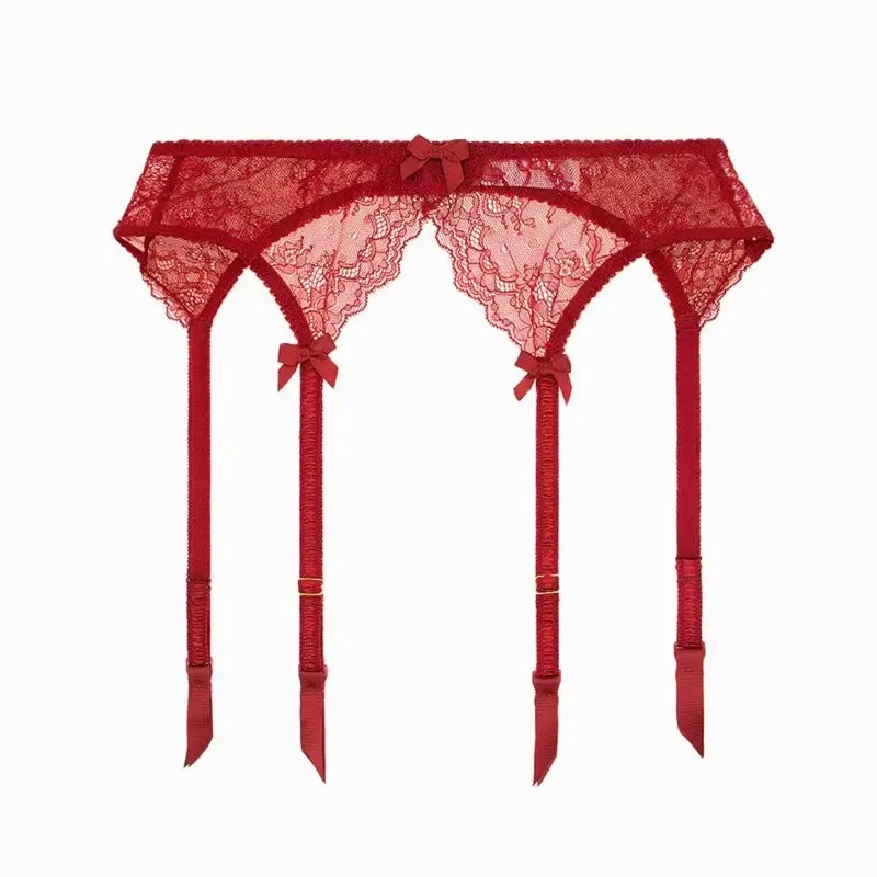 

Varsmiss Dark Red Color garter sexy transparent lace bow underwear women belt