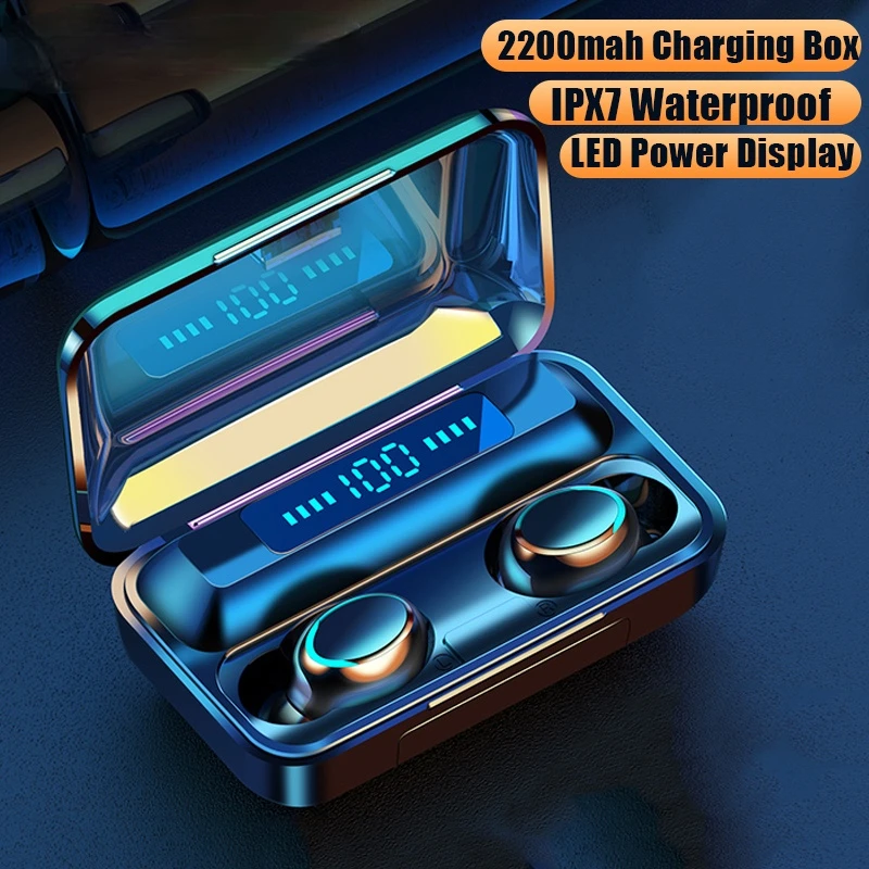 

Беспроводные наушники TWS Bluetooth 5,0, беспроводные наушники с зарядным устройством 2200 мА · ч, с микрофоном, спортивные наушники Водонепроницаем...