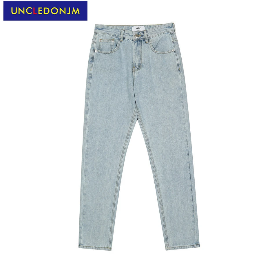 

Джинсы UNCLEDONJM мужские в стиле хип-хоп, модные облегающие джинсы в Корейском стиле, простые однотонные, в стиле Харадзюку, осень 2021