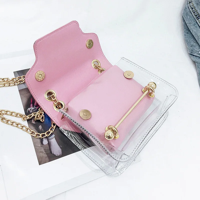 

Summer Beach Transparent Bags For Women Small Clutch Purses Highy Quality PVC Chain Clear Handbag Girls Shoulder Messenger Bag