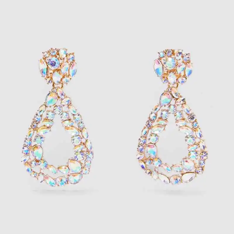 Dvacaman ZA Gold Oorbellen Crystal Pendientes блестящие эффектные Висячие серьги для женщин Свадебные подарки ювелирные изделия - Окраска металла: 12