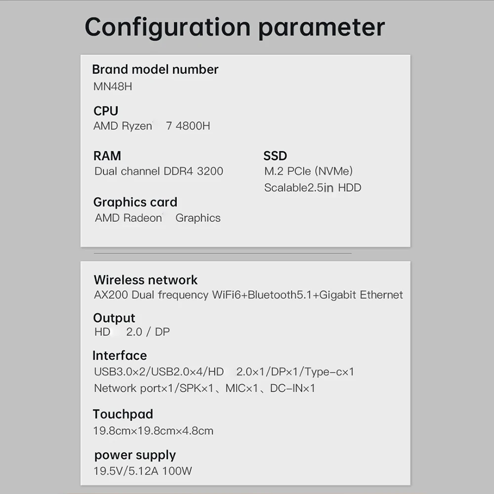 

MN48H AMD Ryzen 7 4800H 16GB/32GB DDR4-3200 512GB/1T M.2 NVME SSD Octa Core 2.9GHz-4.2GHz PC Gaming Mini Computer WiFi 6 BT5.1