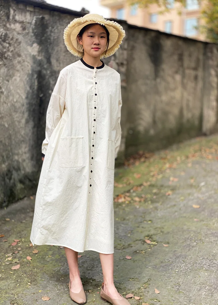 

Платье женское длинное из хлопка и льна, с длинным рукавом