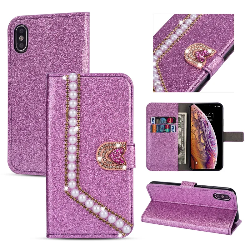 Рождественский подарок Блестящий перламутровый PU Флип кожаный чехол-кошелек