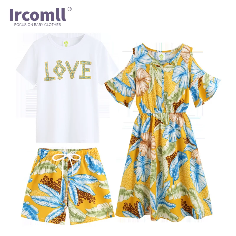 

Ircomll Family Matching Clothes Mother and Daughter Dress Men Boy T-Shirt With Pants Family Clothing Sets Summer Family Look