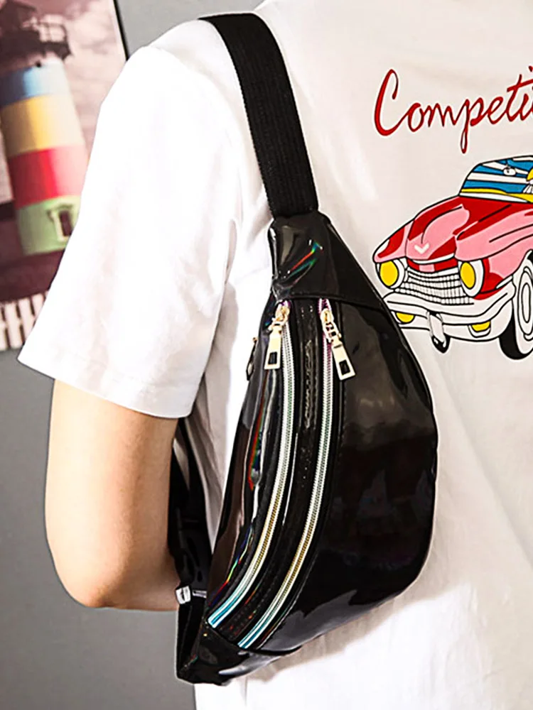 

2021 Chest Bum Bag Hologram Waist Bag Female Silver Travel Wallet Bag Sequins Holographic Fanny Pack Women Waist Pack Laser