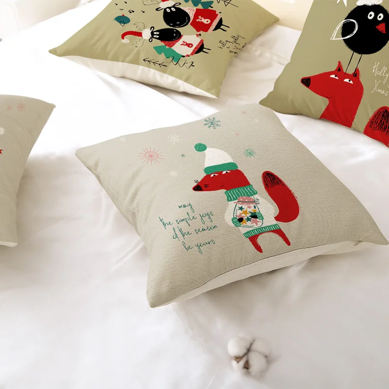 

Christmas linen pillowcase custom cartoon printed cushion cover 2020 home decoration pillowcase Christmas Cover Decorative Sofa