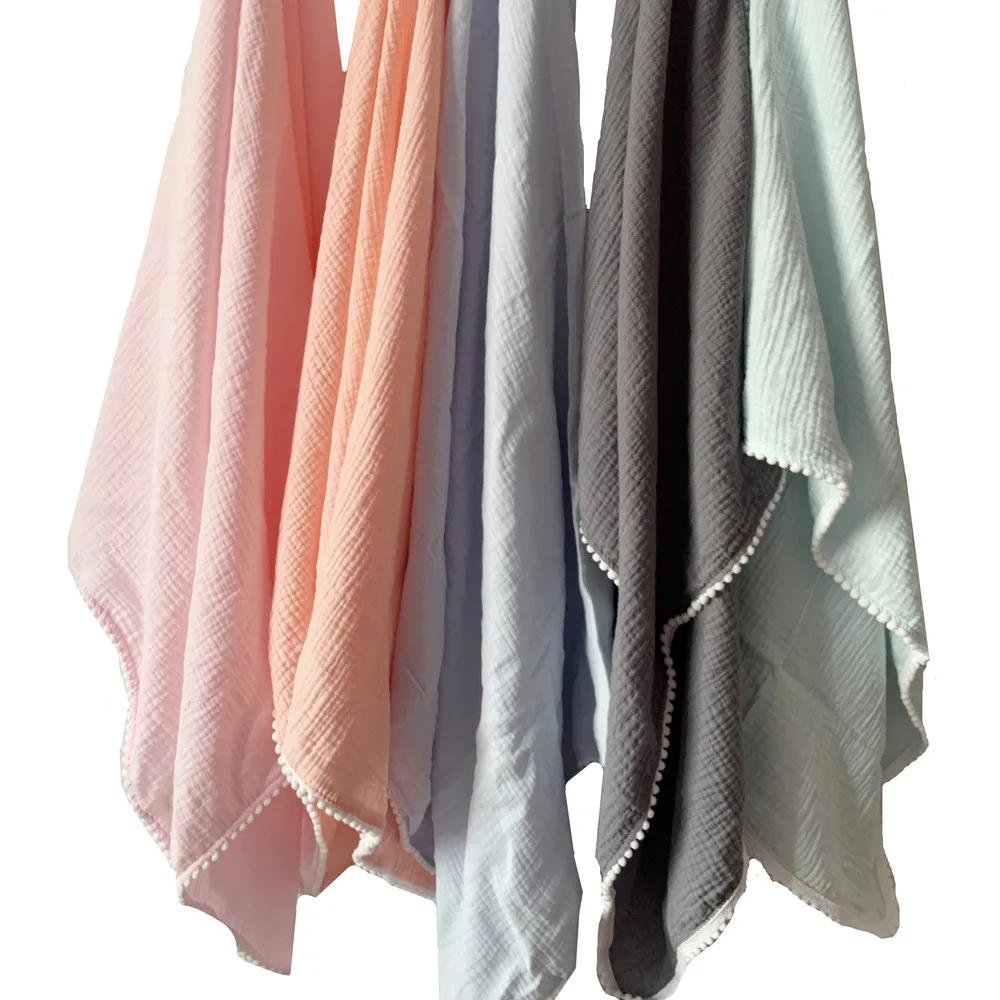 Хлопок муслин детское одеяло с помпонами Летние простыней покрывало набор